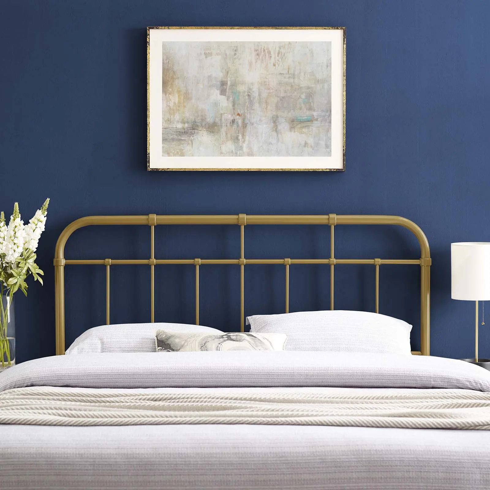 Modway Alessia Twin Metal Headboard - Gold, Rustic & Curved Design, Height Adjustable, Twin Headboard for College, Ideal for Modern Bedrooms, Rustic Headboard, Modern Bedroom