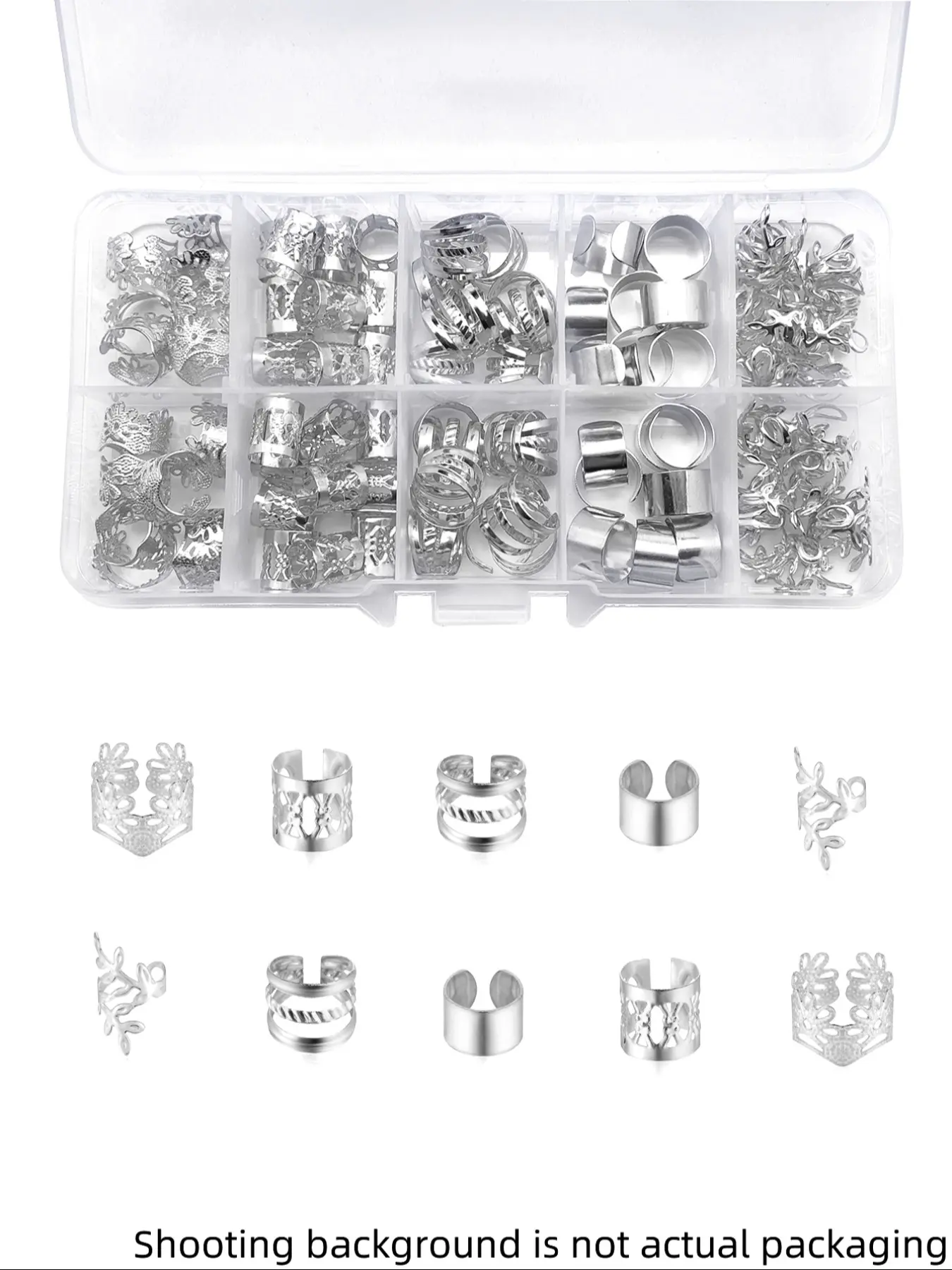50pcs Elegant Versatile Alloy Hair Jewelry for Braids, Dreadlocks & Twists, Adjustable Fit Hair Rings & Cuffs, Intricate Geometric Patterns & Unique Designs, Solid Color, Vintage-Inspired Accessories