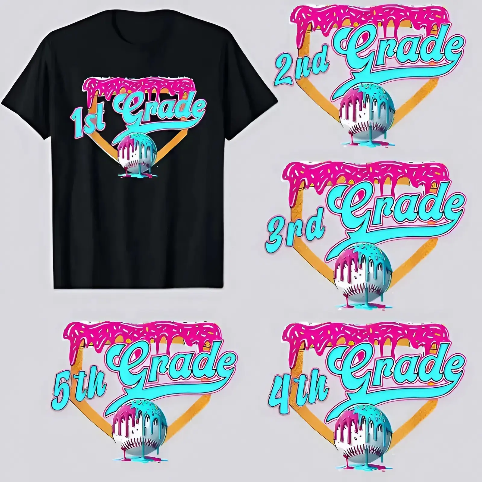 Ice Cream Drip Back To School Youth T-Shirt, First Grade tee, Pre-K School shirt,1st/2nd/3rd/4th/5th Grade Design, baseball drip, First Day Of School Outfit, Youth School Tee, back to school shirt, Youth clothing, gift for son and daughter