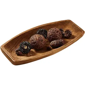 Wooden Dough Bowl Decor Hand Carved Solid Wood 17.2" Dough Bowl Farmhouse Table Centerpiece Rustic Decorative Bowl for Coffee Table Kitchen Island Fall Home Decor