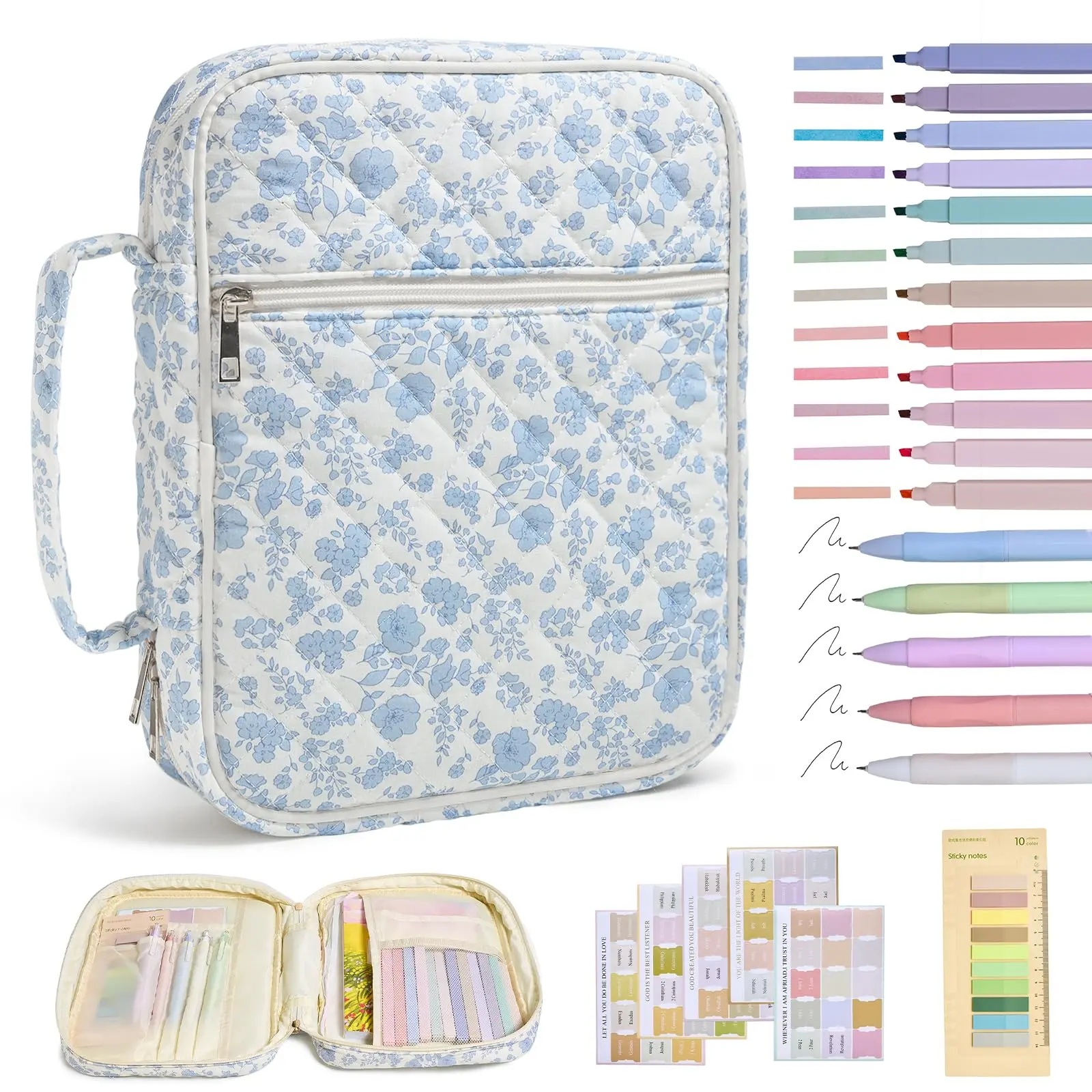 Bible Cover Case for Women Large Bible Cover with Durable Handle Quilted Bible Carrying Case for Girls Bible Study Supplies Accessories