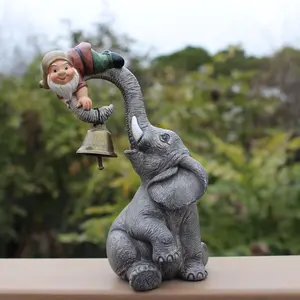 Elephant & Dwarf Bell Shaped Resin Ornament, 1 Count Creative Desktop Decoration, Home Decor Supplies for Living Room Bedroom Office, Garden Decor