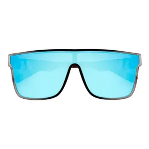 SYFY Futuristic Flat-Faced Men's Sunglasses - Square Flat Top Shield, USA Flag Design, Blue Mirror Lens, Anti-Ultraviolet, Color-Tinted, Anti-Ultraviolet Men's Sunglasses