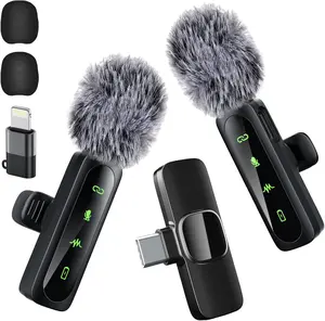 2-Pack Rechargeable Wireless Lavalier Lapel Microphones with Noise Reduction, Port & Receiver, Plug-and-Play Mobile Audio Device for iPhone, iPad, Smartphone Video Recording, Podcast Charging