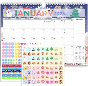 Calendar 2026, Anti Ink Bleed, Durable Thick Paper, Ample Writing Space, Wall Calendar 2026 with Stickers, 17"" x 12"" Large Seasonal Calendars for Home, Office, Student and Teacher Supplies- Colorful