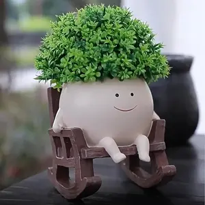 Smiley Face Rocking Chair Planter - Cute Resin Succulent Pot with Drain Hole, Decorative Small Indoor Plant Pot for Desk, Shelf, Home & Office Decor