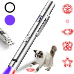 7-In-1 Digital Pet Laser Pointer Cat Toy, USB Rechargeable, 5 Adjustable Modes, Training, UV Detection, Indoor Use, Suitable for Cats and Dogs, Handheld Laser Pen