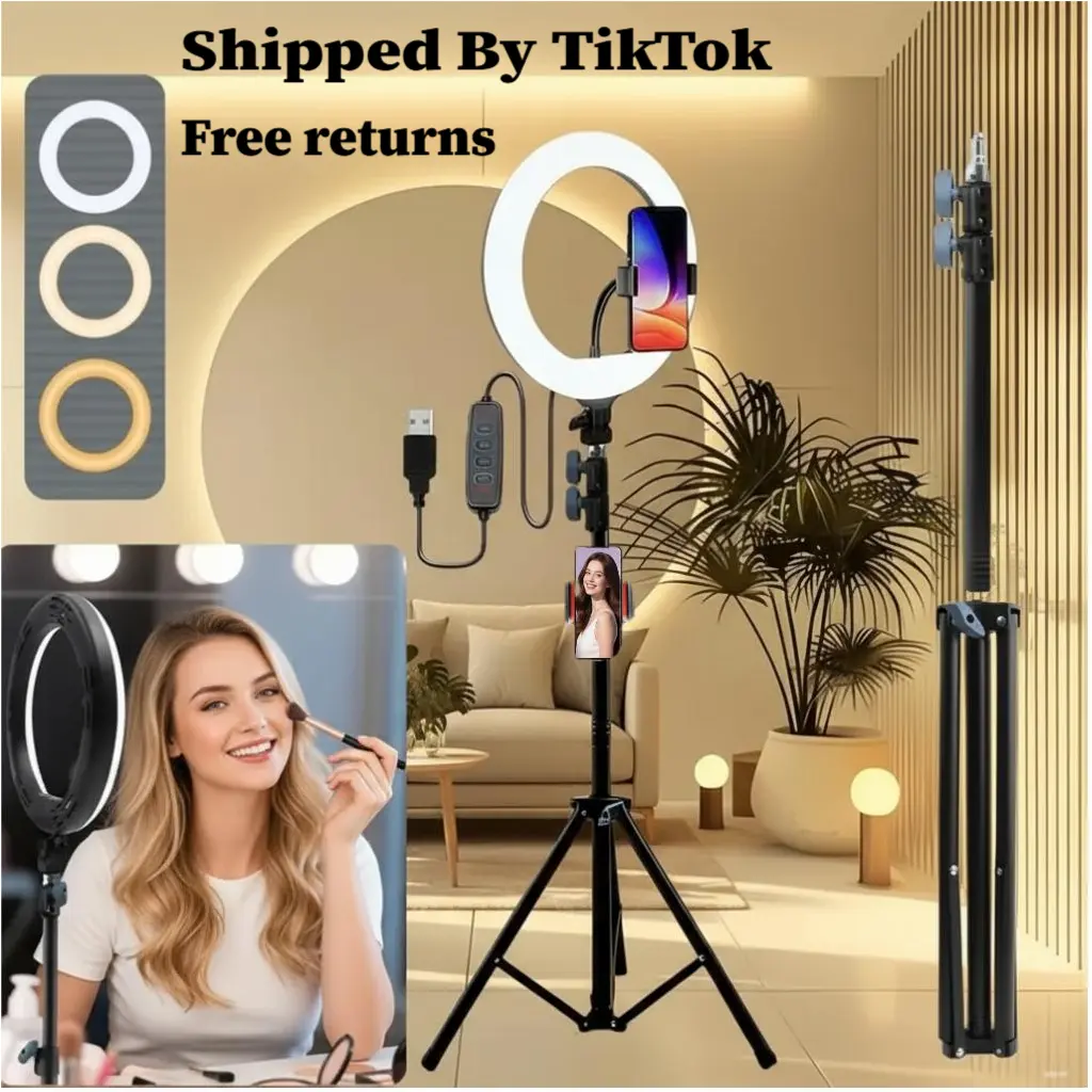 12" Selfie Ring Light with 57" Adjustable Extendable Tripod Stand, Mobile Phone Holder & Dimmable LED Lighting - Mobile Phone Accessories for Vlogging, Live Streaming, Online Meetings (Tripod for iPhone, Vlogging Camera Accessories)
