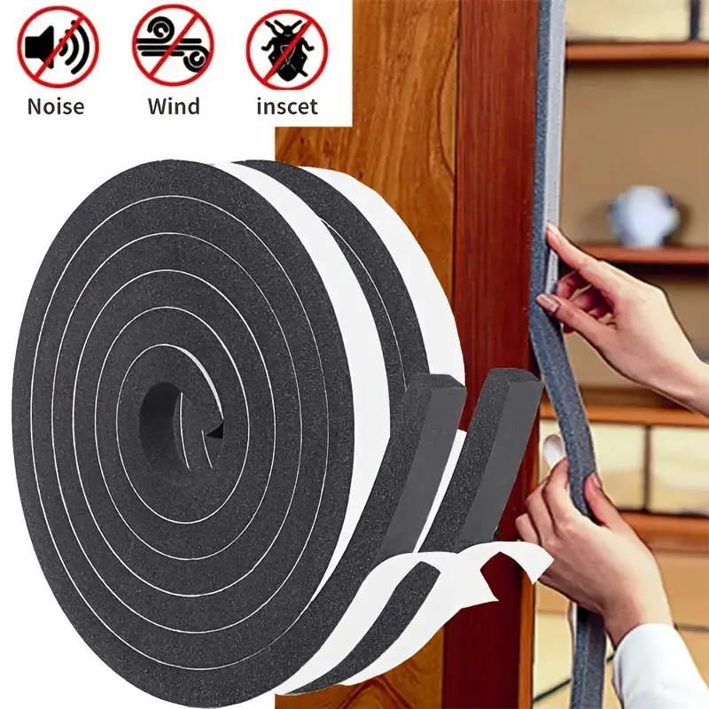 2 rolls of self-adhesive door sealing foam strips, Bottom door seal, 0.59 inches wide, 6.56 feet long, Noise reduction, draft prevention, fire resistance, Ideal for sealing gaps in glass doors and sliding windows, Plastic material