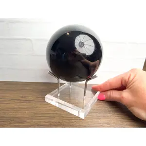 Black Obsidian Sphere 3.8” | Polished Crystal Ball on Stand #57