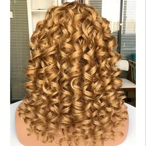 Elegant Synthetic Curly Wig, Suitable for White Black Women, 18 Inches Long, Large Curly Hair with Bangs, Suitable for Women, Fluffy and Soft Synthetic Fiber, No Glue Hair Cover, suitable for Halloween Masquerade and Daily Parties, Honey Golden Brown, Win