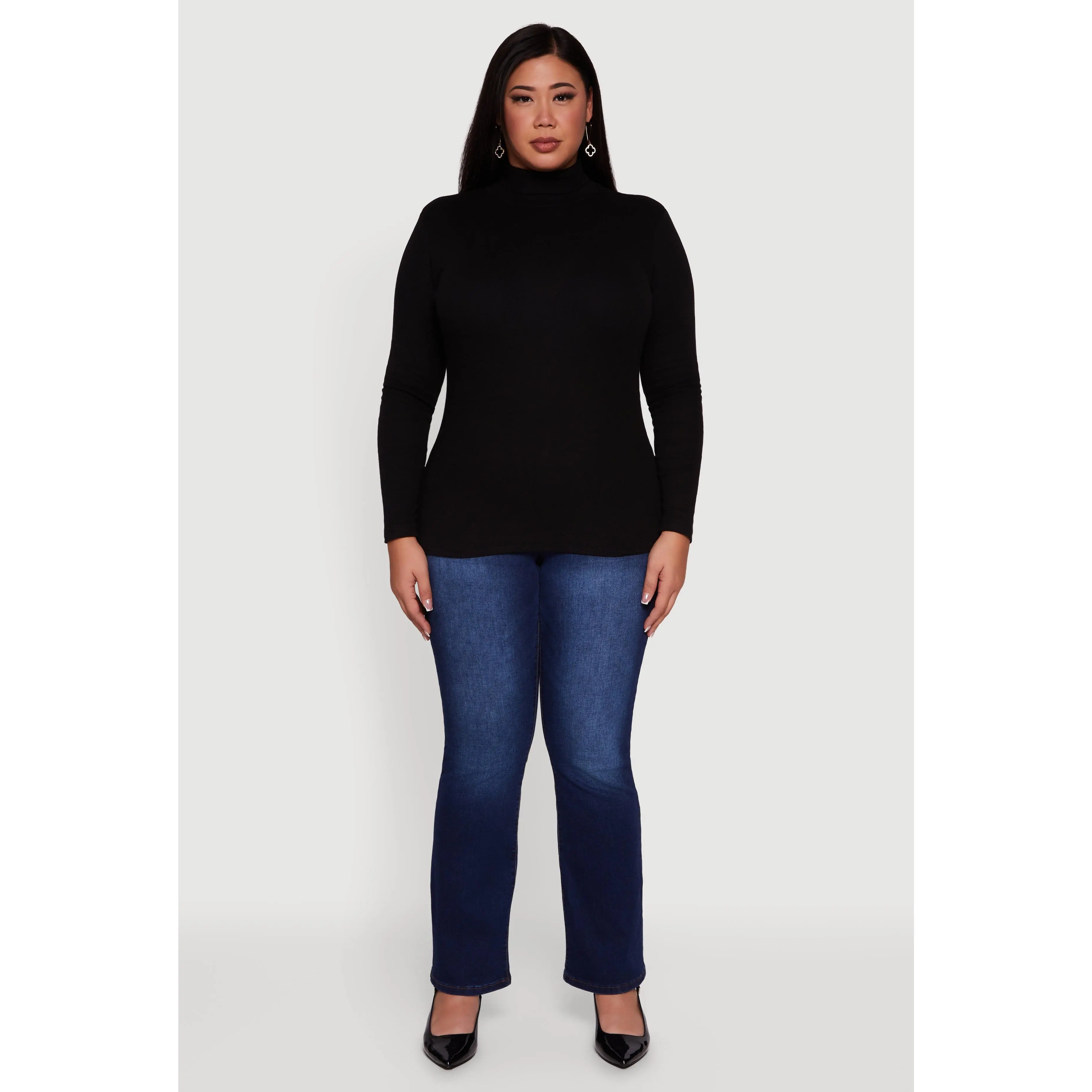 Plus Size Ribbed Knit Turtleneck Long Sleeve Top