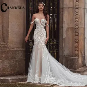 CHANDELA Charming Wedding Dresses Scoop Spaghetti Straps Trumpet