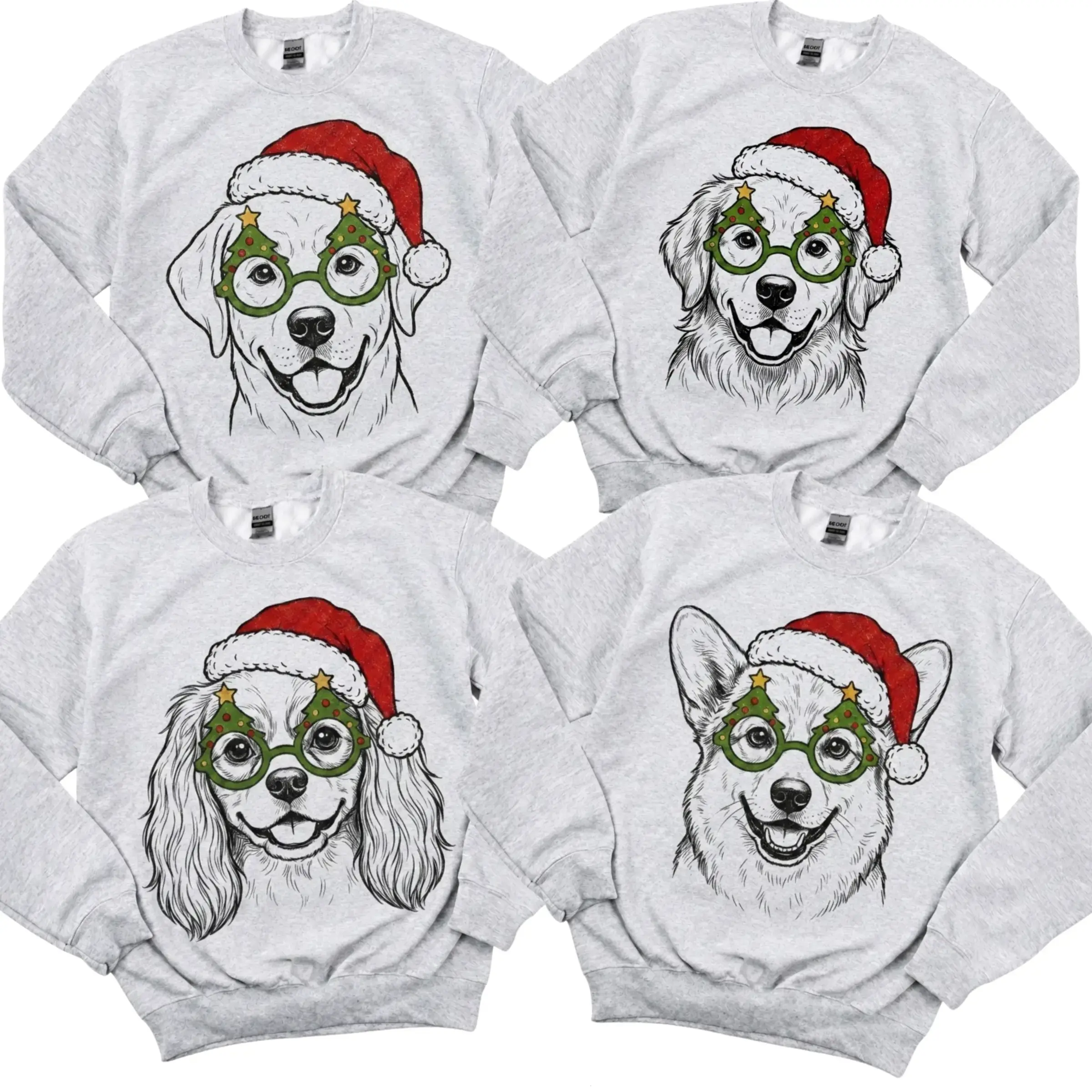 50+ Dog Breeds Available Christmas Sweatshirt, Cute Dog Holiday Shirt, Santa Hat Puppy Tee, Funny Christmas Dog Lover Gift, Festive Pet Mom Sweatshirt, Unisex Holiday Pullover Menswear Hoodie