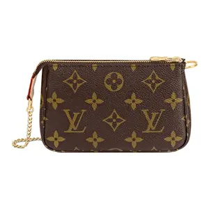Louis Vuitton Pochette Accessoires Mini Bag in Monogram Coated Canvas with Leather Trim and Chain Strap for Women