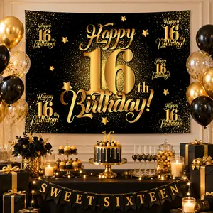 Sweet 16 Birthday Backdrop Tapestry, 16th Birthday Decorations for Girls Boys, Happy 16th Birthday Banner, Photo Booth Wall Decor Party Supplies