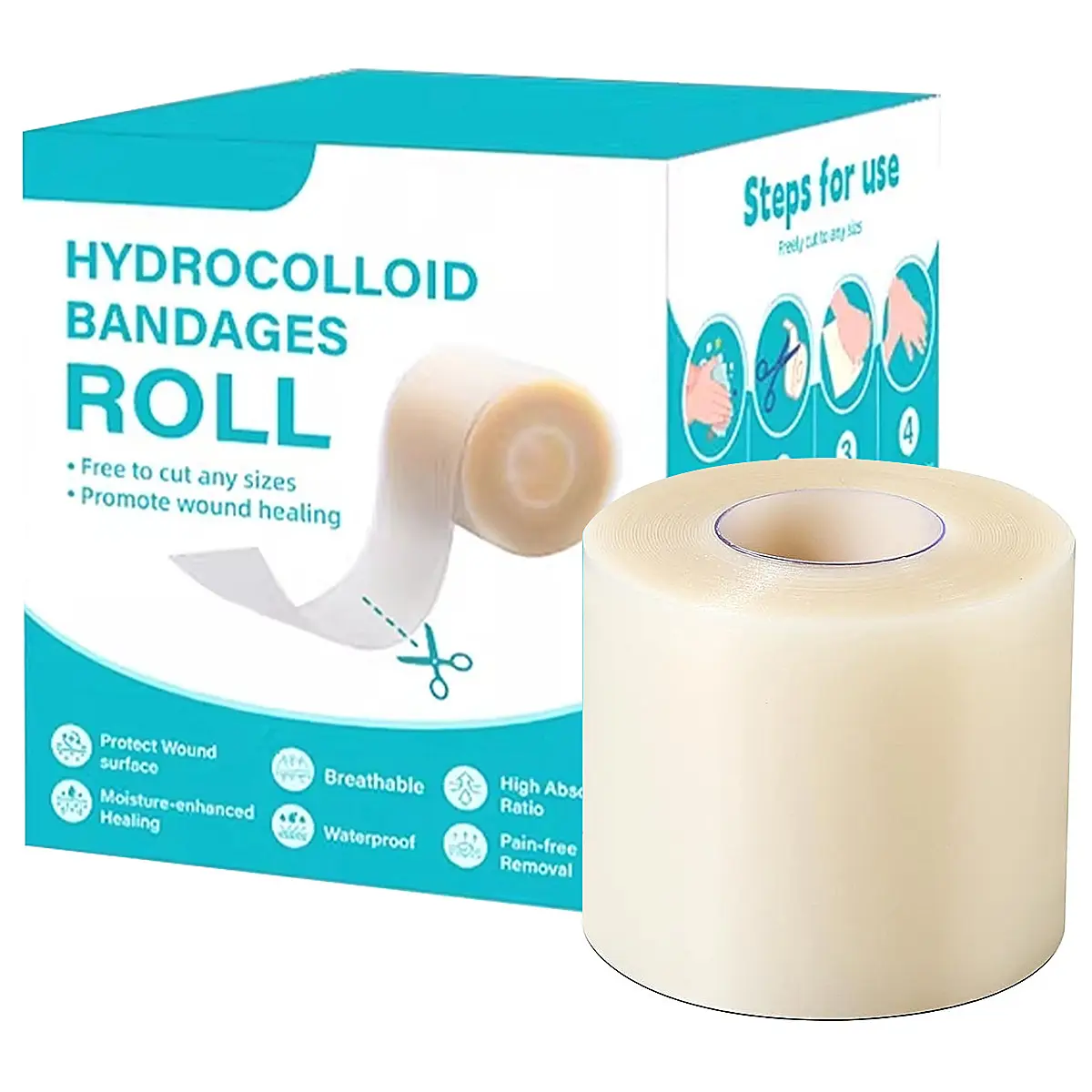 2IN*5FT/10FT/16FT Hydrocolloid Roll for Wound, Hydrocolloid Bandages with Self-Adhesive, Cut-to-Size Patch Bandages, Ultra Absorbent, Waterproof, First Aid Kit Essential