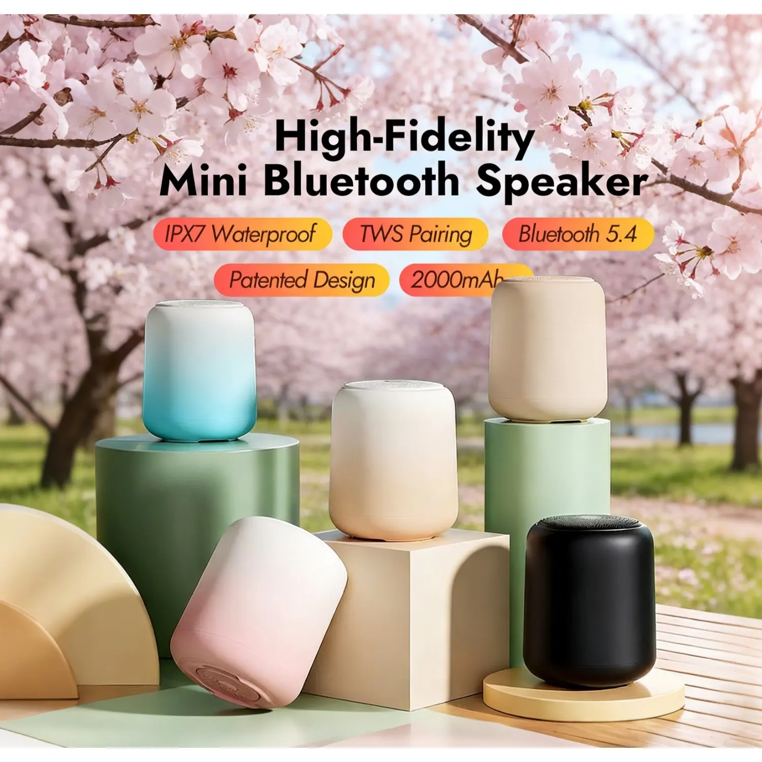 HP Bluetooth Wireless Speaker - 50MM Full-Range Stereo Speaker with Subwoofer, Waterproof Mini Portable Audio System for Outdoor & Travel Music Setup, Subwoofers, Portable Speakers