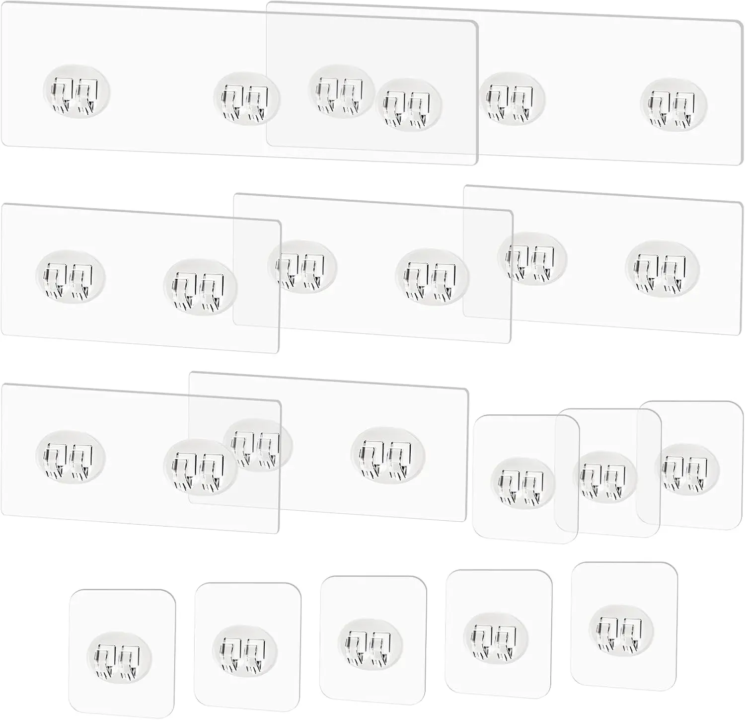 15-Pack Adhesive Replacement Wall-Mountable Sticky Hooks for Shower Caddies - Strong, No-Drilling Attachment Bar Hooks for Bathroom Storage Shelves, 3 Sizes Included, Adhesive Hook Hooks