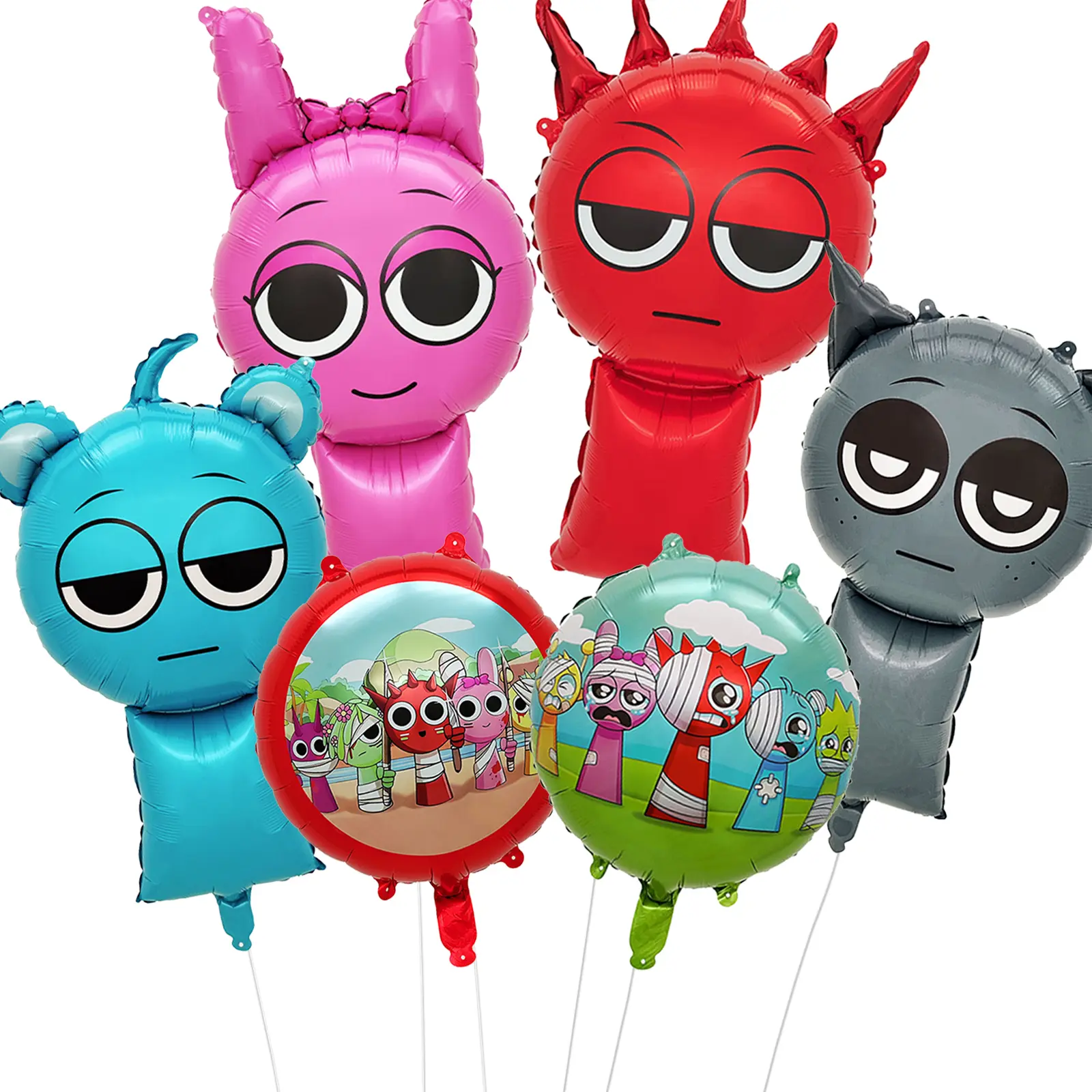 6Pcs Sprunki Balloons, Video Game Themed Party Supplies Balloons Set