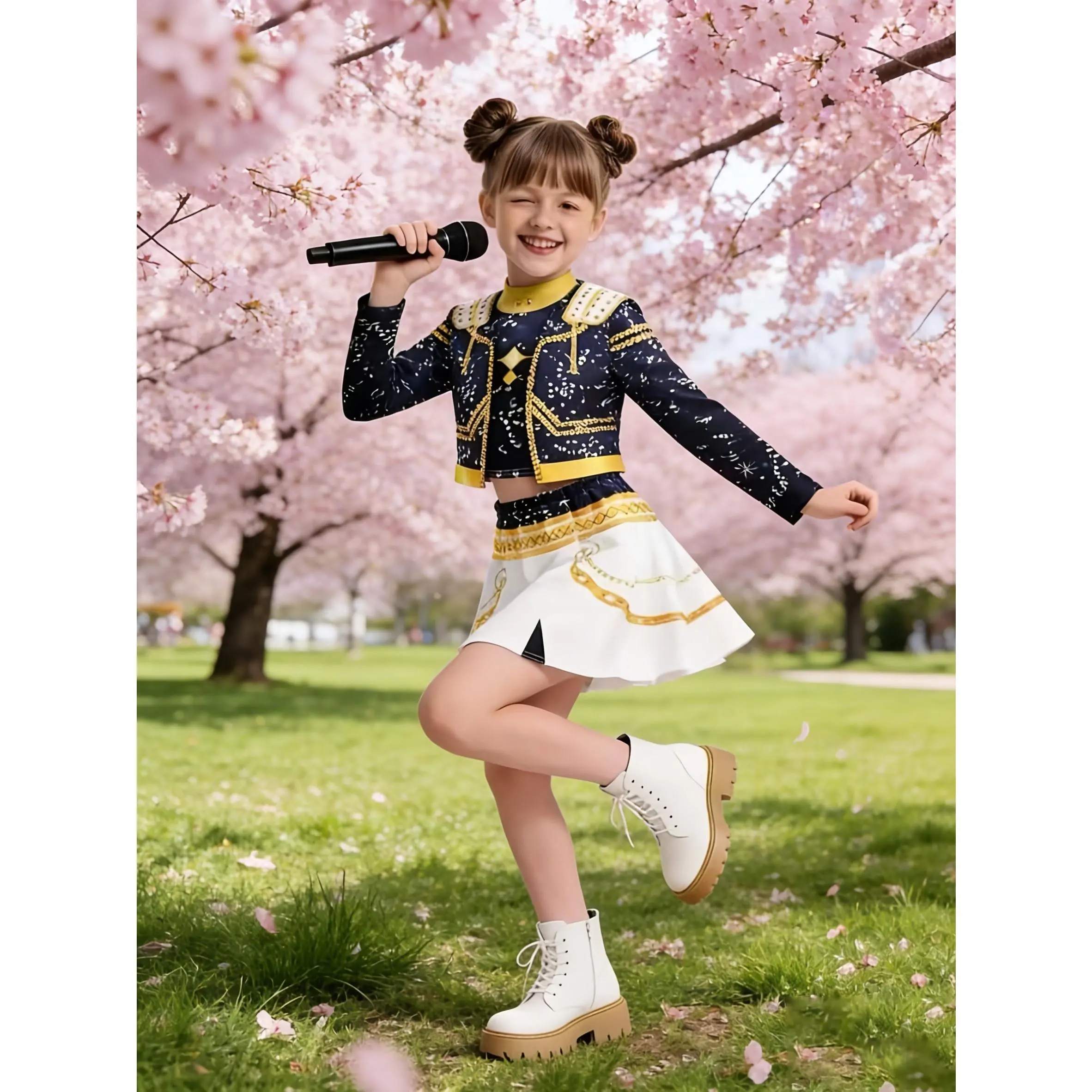 Girls' 3-Piece Kpop Performance Dance Costume - Cheer Uniform, Children's Idol Stage Wear, Costume for Parties, White