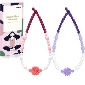 FNE11 Chew Necklaces for Sensory Kids Adults, Flower Chewy Necklace for Autism Nail Biting Anxiety, Fidget Necklace ADHD Tools for Boys Girls