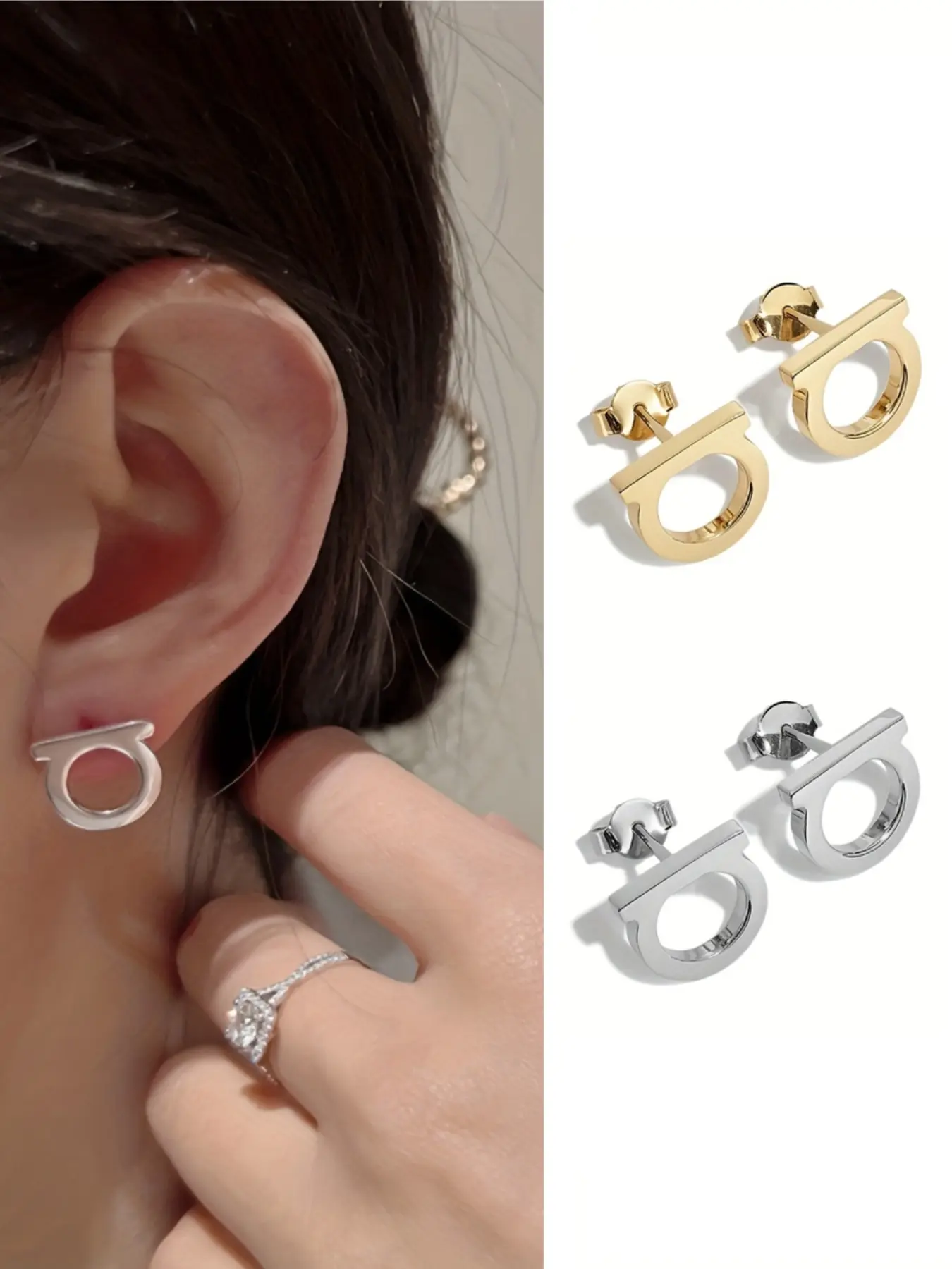 Fashion Stainless Steel Letter D Earrings, 2-4 Piece Set, Perfect Gift for Holidays and Daily Wear, Stylish Jewelry Accessories