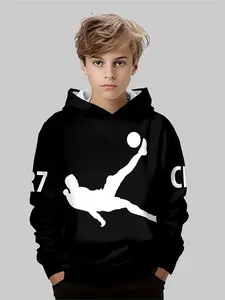 Boys Cristiano Ronaldo Spring & Fall Hoodie, Graphic Team Hoodie, Cute Casual Boys' Clothing, Perfect Birthday Gift, Daily Wear