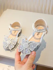 Toddler Girls Fashion Princess Shoes, Soft Sole Sandals with Rhinestones and Bowknots, Cute Ballet Slippers for Dance Parties, Soft Soled Shoes