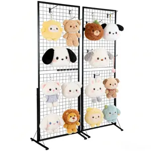 Grid Wall Panel 2PCS Display Stand 2' x 5.6' FT Black Grid Wall Panels Movable Retail Display Racks Floorstanding Gridwall Heavy Duty with 15 Hooks for Art Craft Photo Displays Fair Trade Show