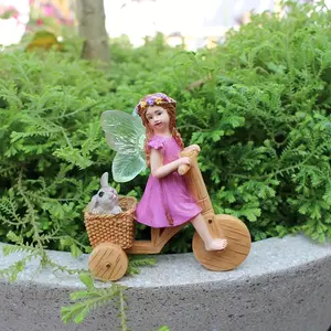 Handcrafted Resin Flower Fairy on Bicycle with Rabbit Creative Outdoor Garden Decor for Easter Family Gift Home Decor Small Easter Present