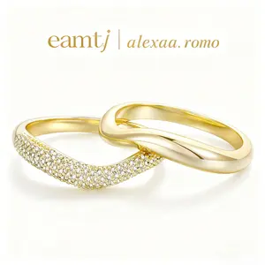 EAMTI × alexaa.romo Stackable Rings for Women 14K Gold Plated Stacking Cubic Zirconia Thumb Ring Set Trendy Statement Chunky Band Rings