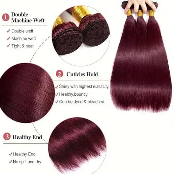 12 - 36 inch Burgundy Bundles 99j Straight Human Hair Bundles Red Straight Human Hair Bundle 1/3 PCS Bundles Deals Brazilian