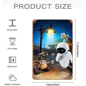 WALL E and Eve Movie Inspired Aluminum Sign Retro Wall Decor for Home Bar Cafe and More 8x12 Inches Aluminum Wall Sculptures