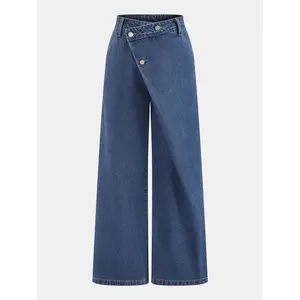 Asymmetric Wide Leg Denim Pants
