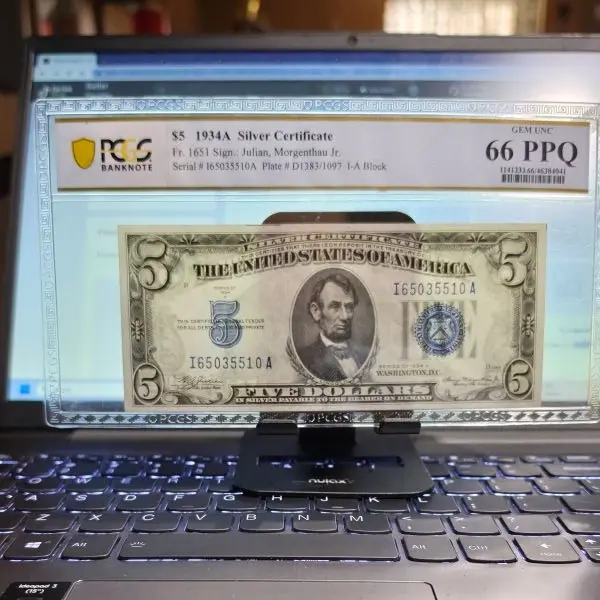 PCGS $5 1934A SILVER CERTIFICATE   GEM UNCIRCULATED    66 PPQ CURRENCY