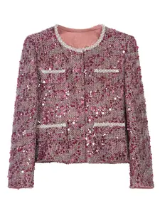 Women's Tweed Jacket, Elegant Fashion Long Sleeve Button Front Outerwear for Daily Outdoor Wear, Women Clothing for Spring Fall