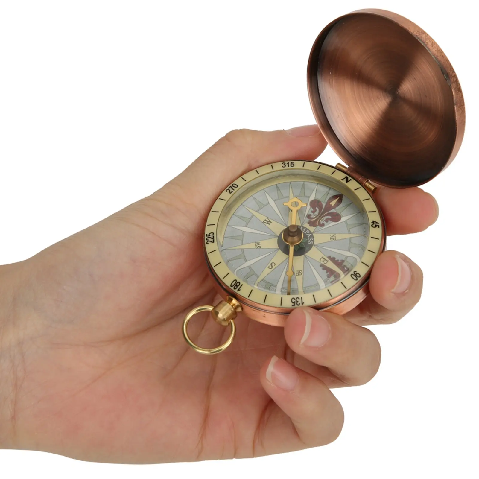 Unisex Vintage Copper-Body Pocket Watch Compass with Flip Cover, 54g Lightweight Compact Outdoor Tool for Hiking, Camping