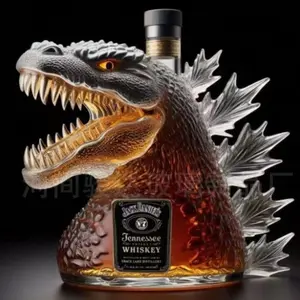 Godzilla Head Shaped Whiskey Bottle, 3D Sculpted Monster Glass Decanter, Unique Design for Whiskey & Spirits, Perfect Gift Idea