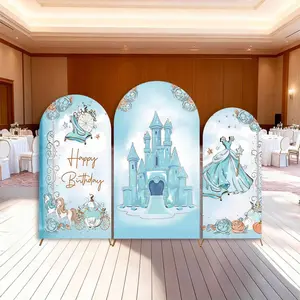 15-day Delivery Enchanted Princess Birthday Arch Backdrop Cover Stand Pumpkin Carriage and Crystal Shoes Blue Castle Roses