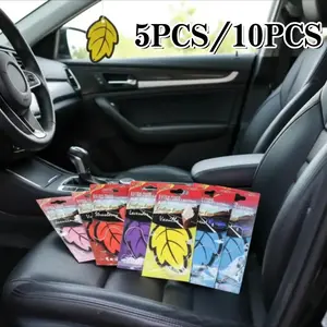 5-10pcs Car Air Freshener Natural Scented Tea Paper Auto Hanging Vanilla Perfume Fragrance Leaf Shape Car Interior Accessories Christmas Gift Car Interior Diffusers