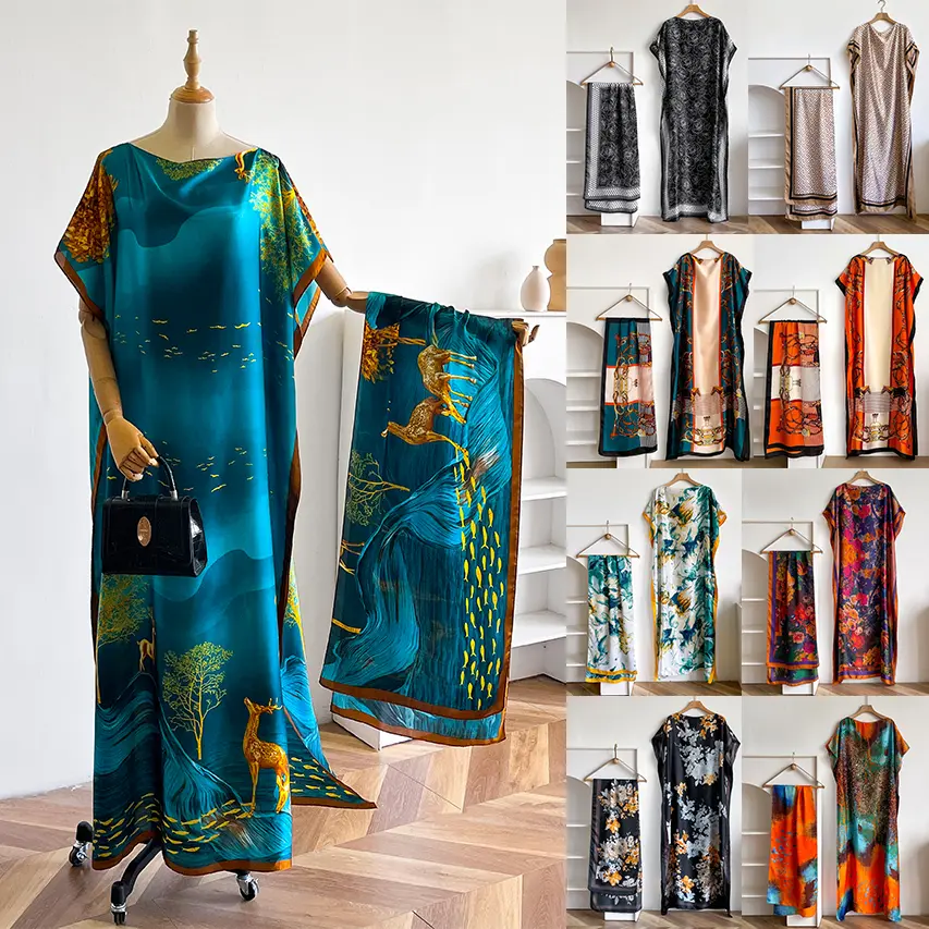 Dress for Women's Floral Print Long Dress  Scarf SetBoho Casual Shawl Dress Scarf Set for Beach Vacation Holiday Ladies Clothes for All Seasons