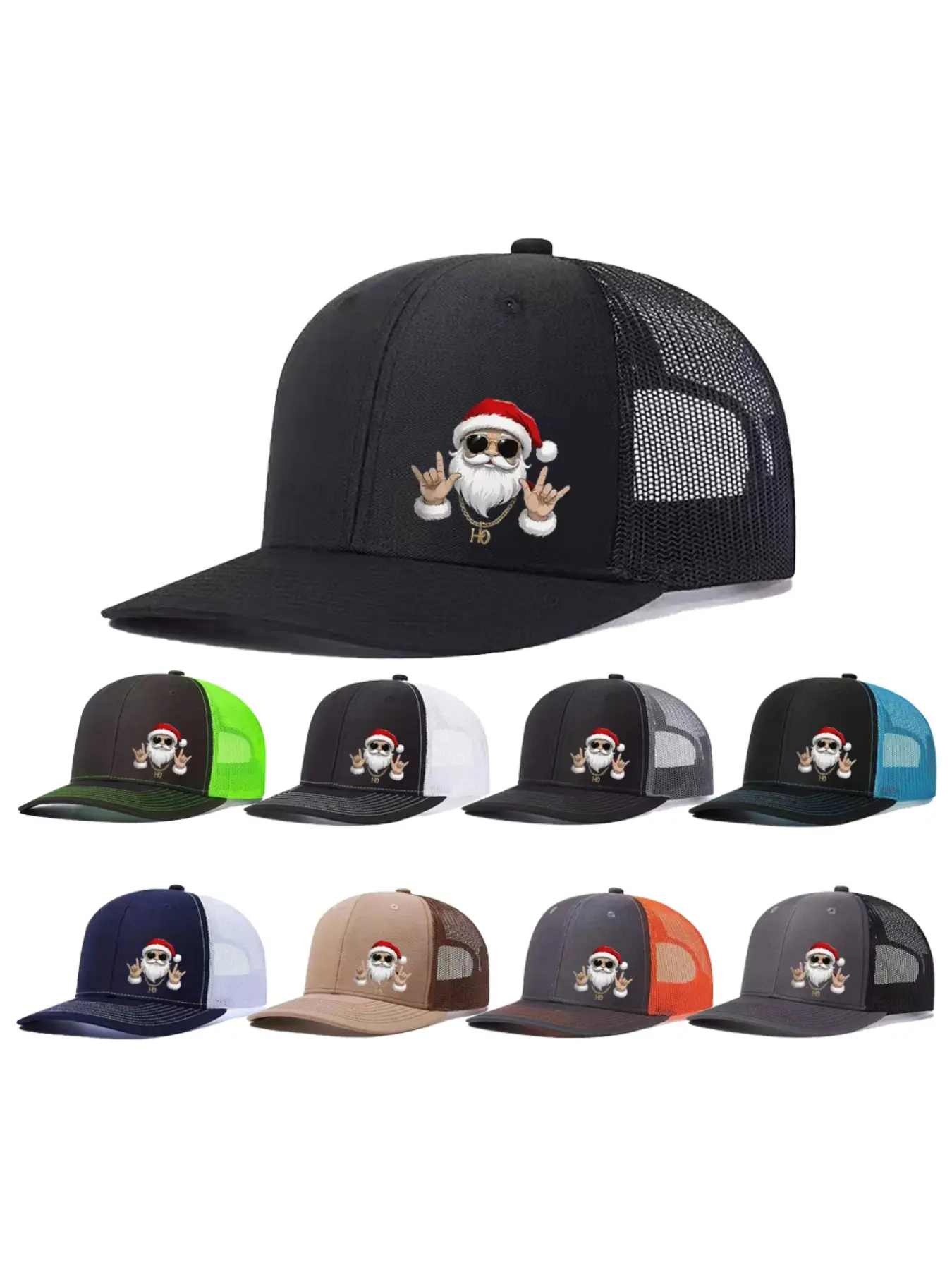Unisex Baseball Cap, Santa Claus Printed Mesh Hat, Graphic Trucker Hat, Adjustable Trucker Style, Casual All-Season Wear, Perfect Christmas Gift