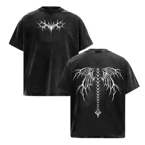 Vintage Gothic Fallen Angel Wings Oversized Graphic Tee Heavyweight Acid Wash Cotton Double Printed T Shirt Y2K Streetwear Opium Gym Pump Cover Dark Aesthetic Fairy Grunge Emo Alt Fashion Outfits Merch Perfect Gift Top Unisex