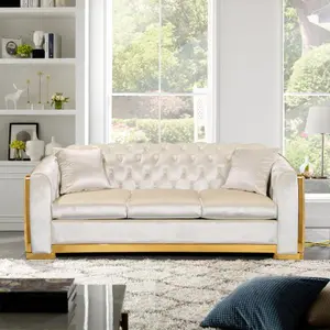 [Bellemave]Velvet Luxury Chesterfield Sofa Set, 84 Inches Tufted 3 Seat Couch with Gold Stainless for Living Room