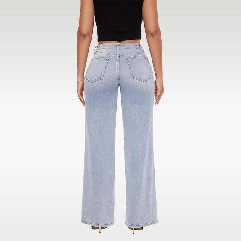 Magic ONESO Mid-low Rise Baggy Jeans Stretchy Wide Leg for Women Distressed Pants Womenswear Bottom 8001 Lady Basic Minimalist Comfortable Denim Tummy Control Curve Hugging Plus Size Regular Size BBL
