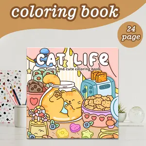 'kitty Life' Coloring Book, 24 Bold Stress-Relief Designs, 7.9in X 7.9in Perfect Size, Thick Paper, Cute Hand-Drawn Original Art, Gift for Adults Kids Teens