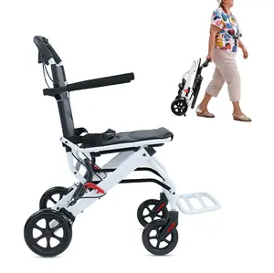 Folding Wheelchair Lightweight Portable Transit Travel Chair for Adults Ergonomic Design Wheelchair with Adjustable Safety Strap Carbon Steel Frame PU Wheels for Smooth Rid
