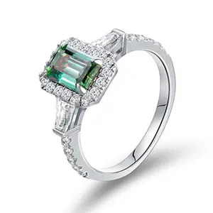 {Blue-Green}1.78 Carat Synthetic Moissanite Sparkling Engagement Ring D Color VVS Green Sterling Silver 925 Rings For Women