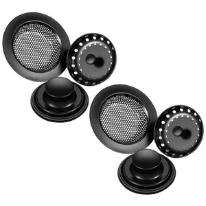 2 Set Kitchen Sink Drain Strainer and Stopper Stainless Steel Garbage Disposal Plug with Handle Universal Anti-Clogging Kitchen Sink Filter Sieve Basket Strainer, Black